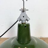 Industrial French Green Enamel Factory Pendant Lamp, 1960s