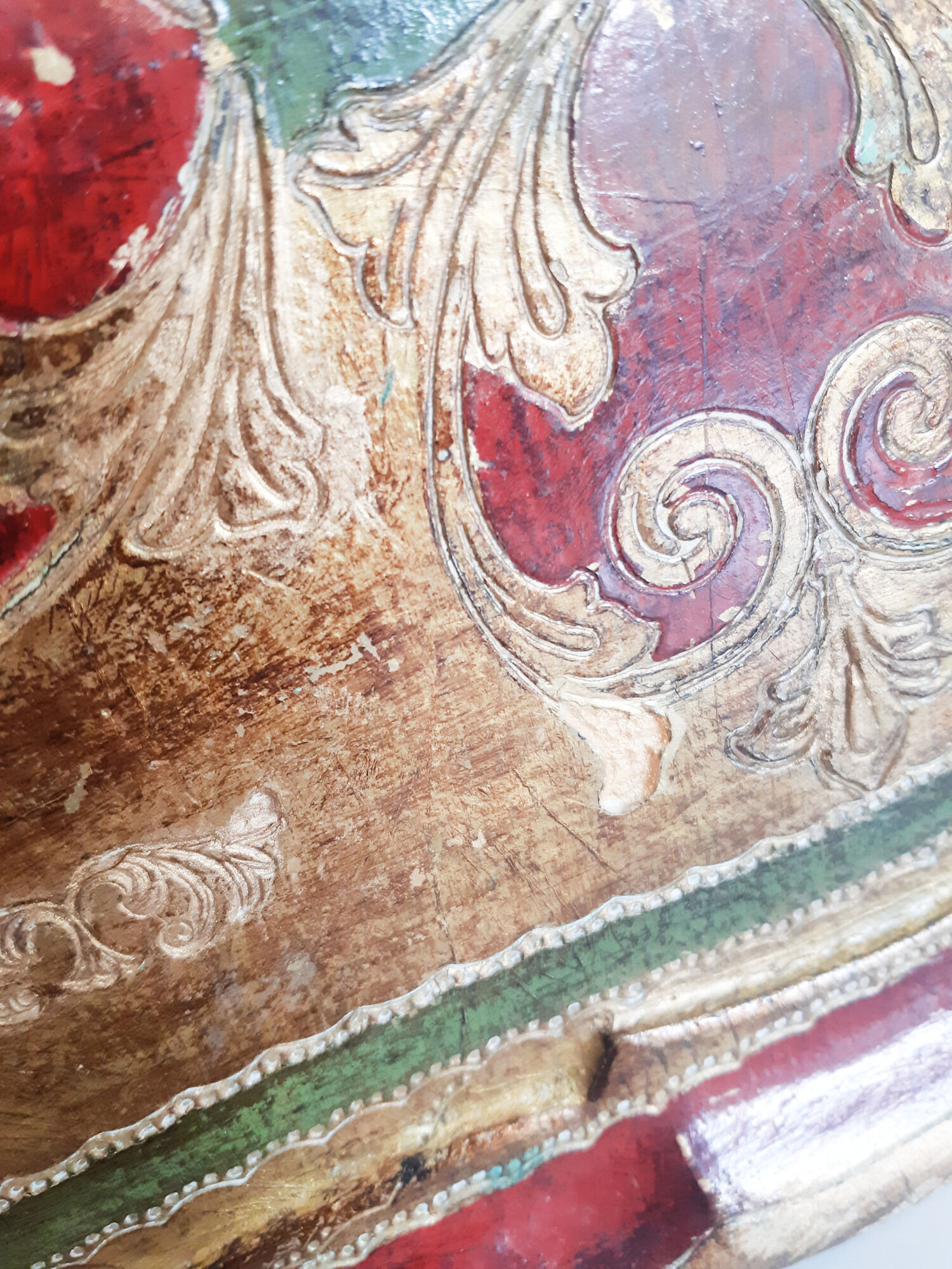 Venetian wooden top, red and gold, vintage, 50s