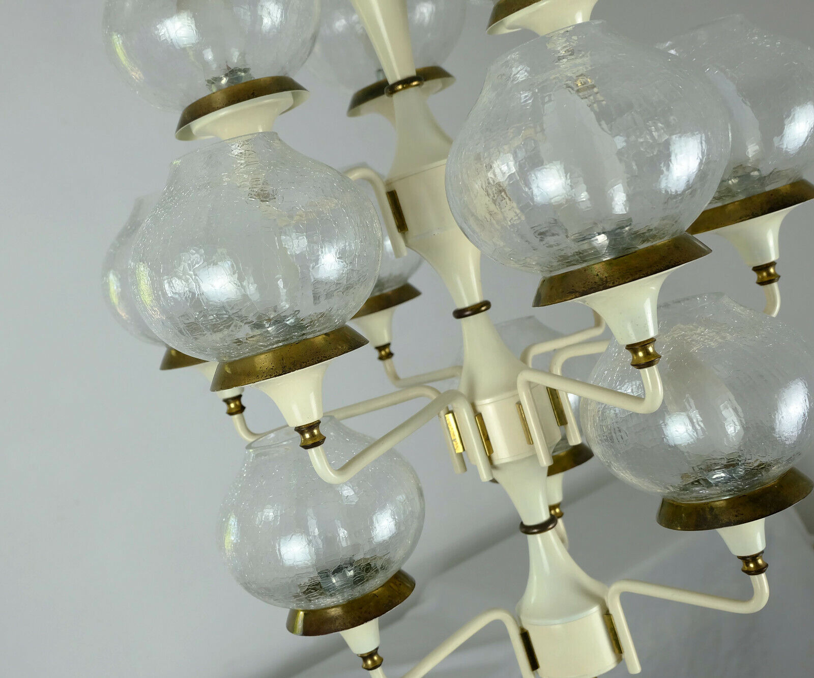 1960s mid century chandelier brass 12 crackle glass shades