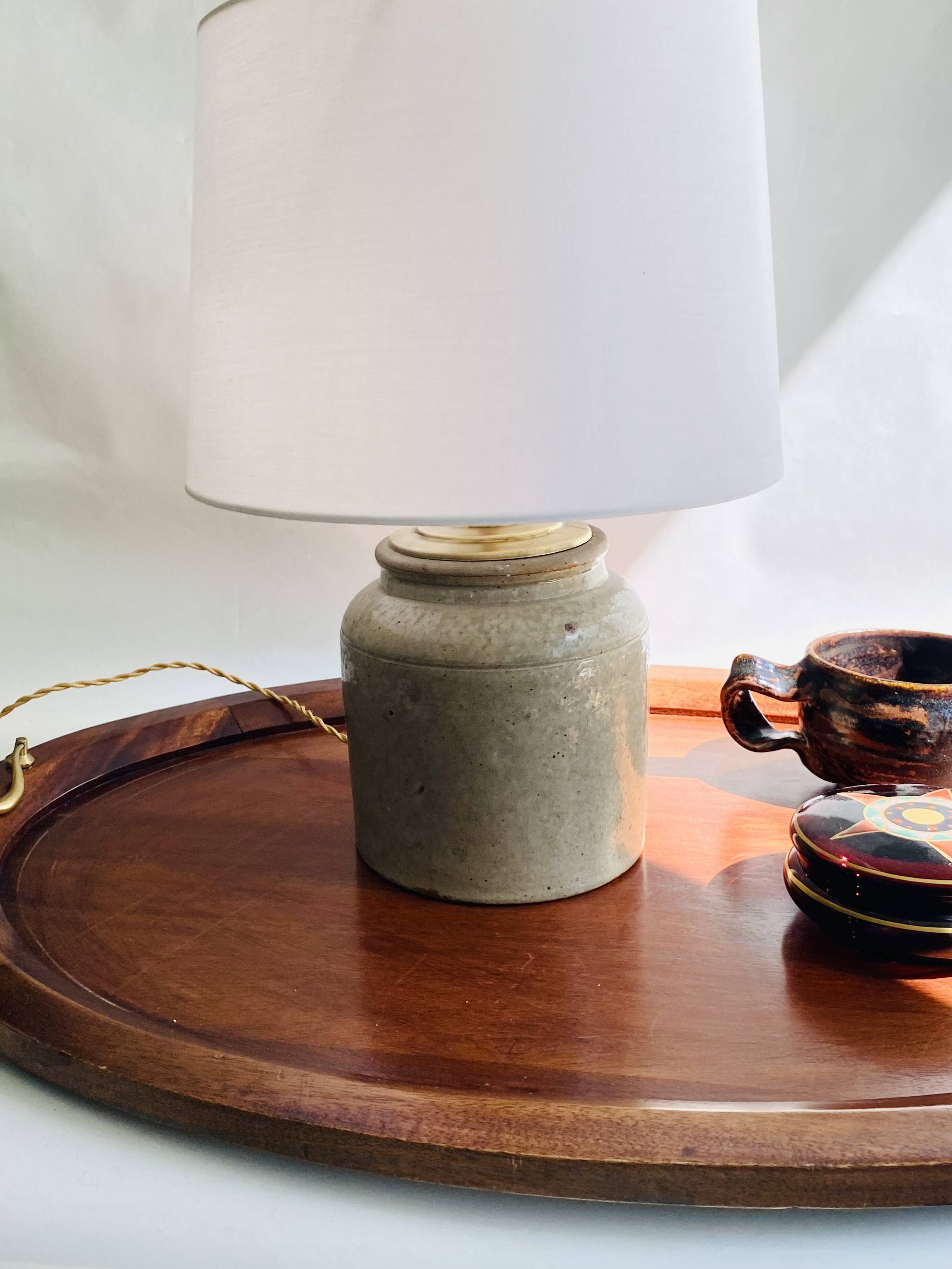 Lampe grès, câble tissu 2 M, abat-jour coton