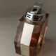 Apricot plexiglass table lighter by Astrolite with silver frame - Space Age Italian 1970s sculpture