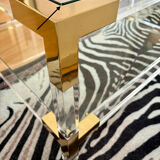 Italian coffee table Fabian, glass, plexiglass and brass, 1970-80.