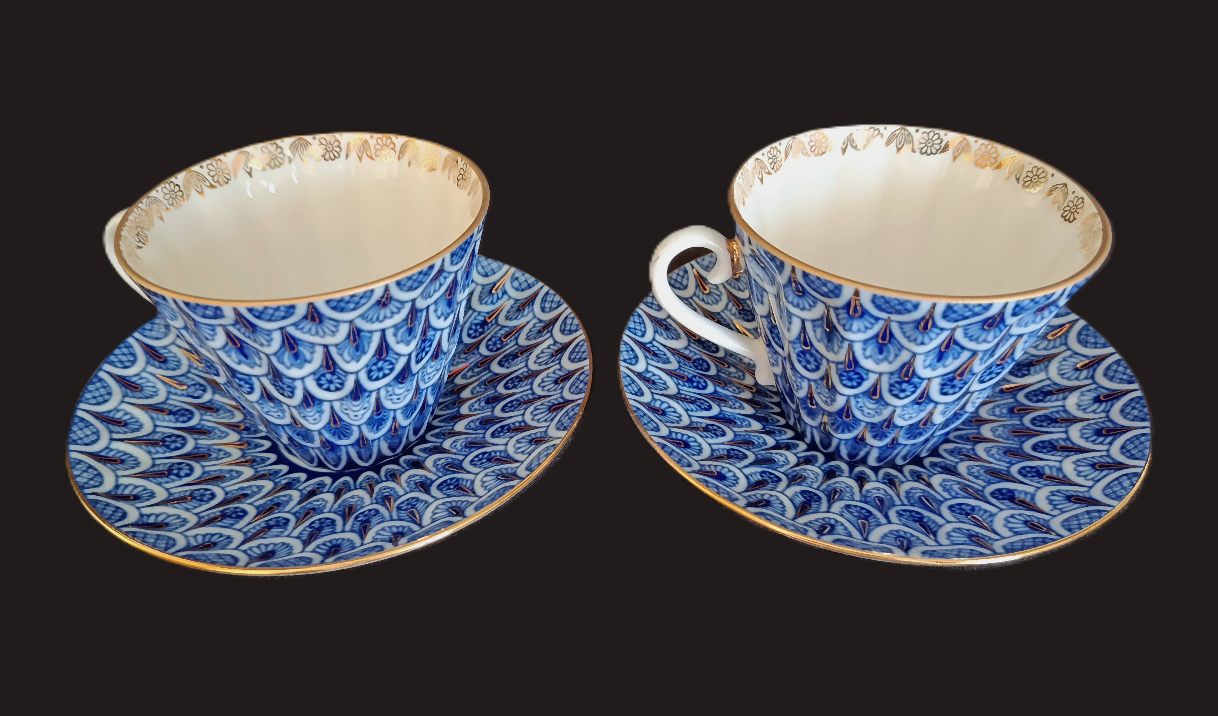 Pair of Russian imperial porcelain cups "Lomonosov" from St Petersburg