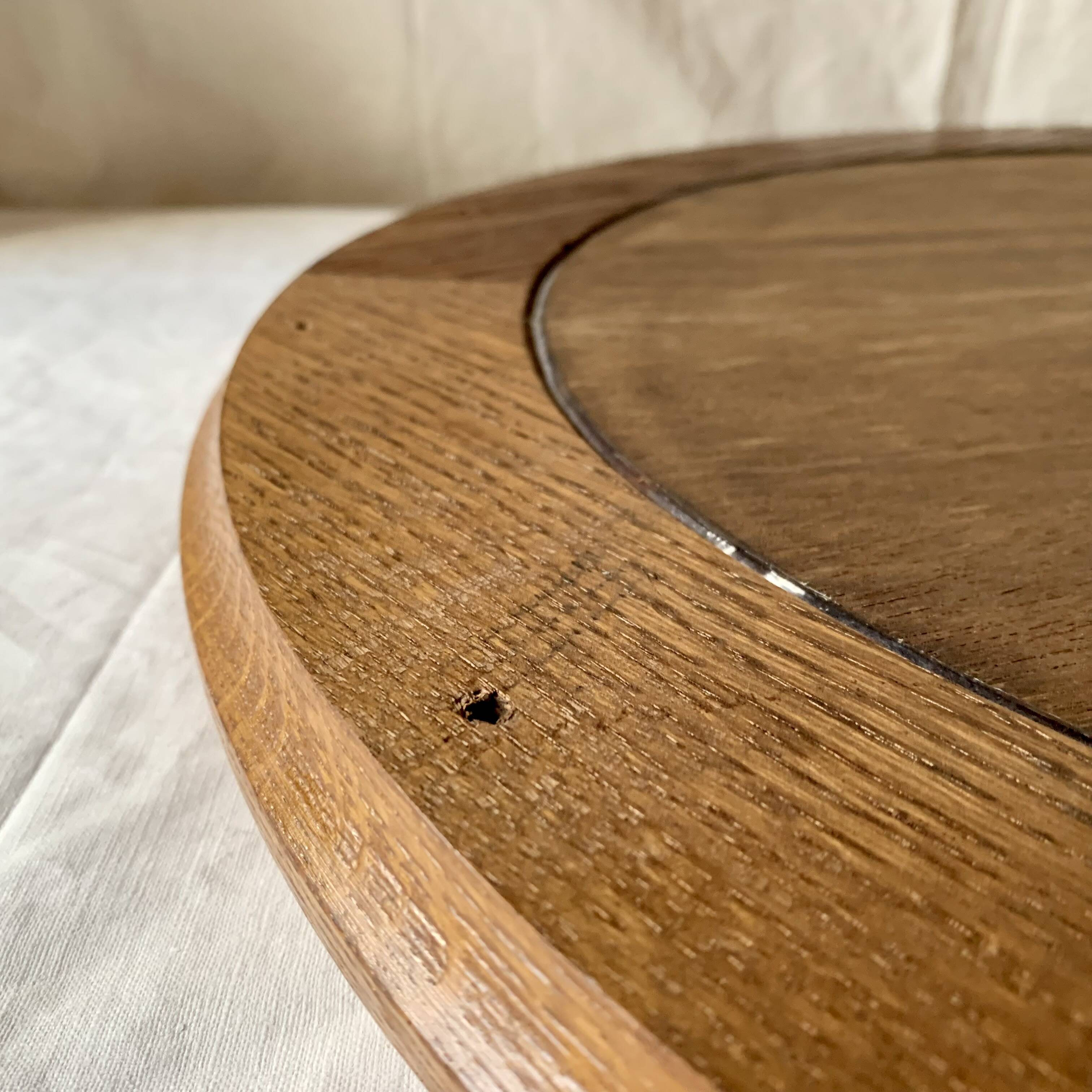 Old round wall mirror in solid wood - 51 cm