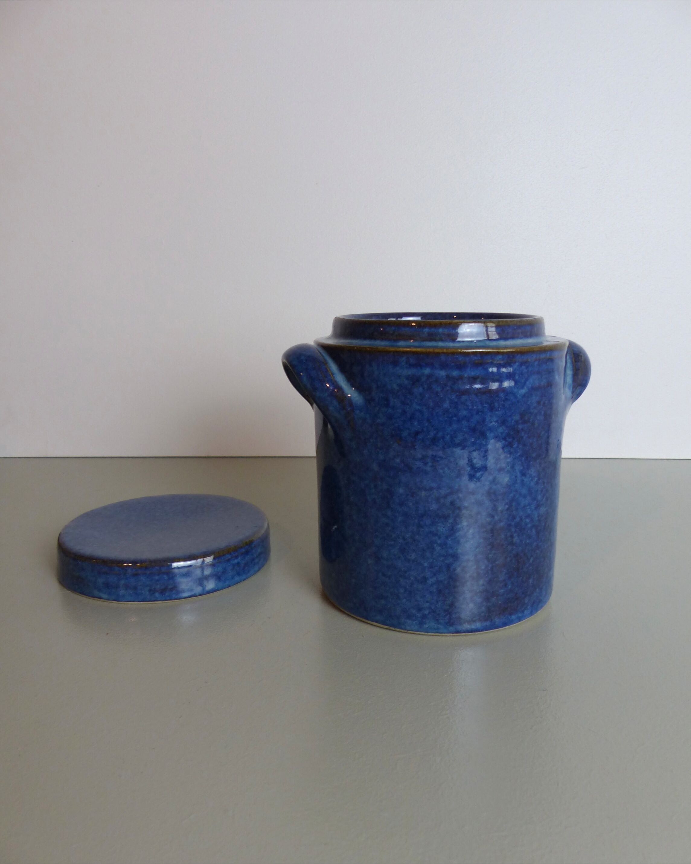 Blue ceramic pot signed Normand