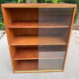 Scandinavian wooden display case with golden band