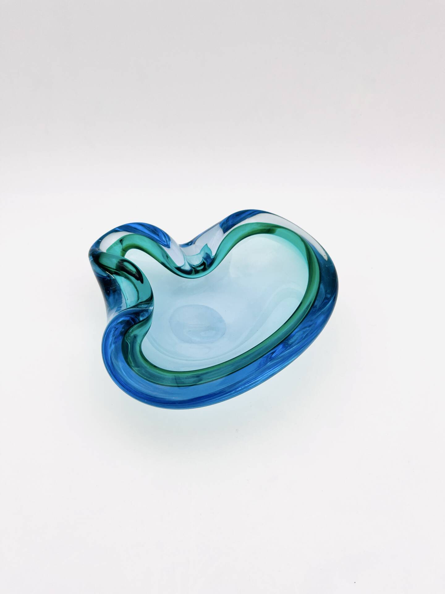 Flavio Poli Seguso Sommerso Emerald Green Blue Vintage 60s Ashtray