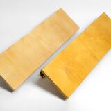 Two 1960s large Aldo Tura shelves made of wood and goatskin in beige