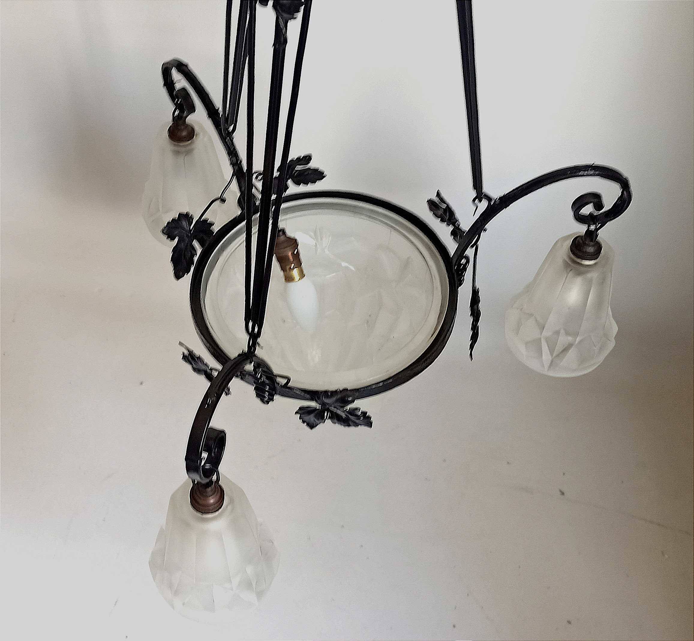 Degué 4-light Art Deco chandelier Width 62 cm Height 93 cm