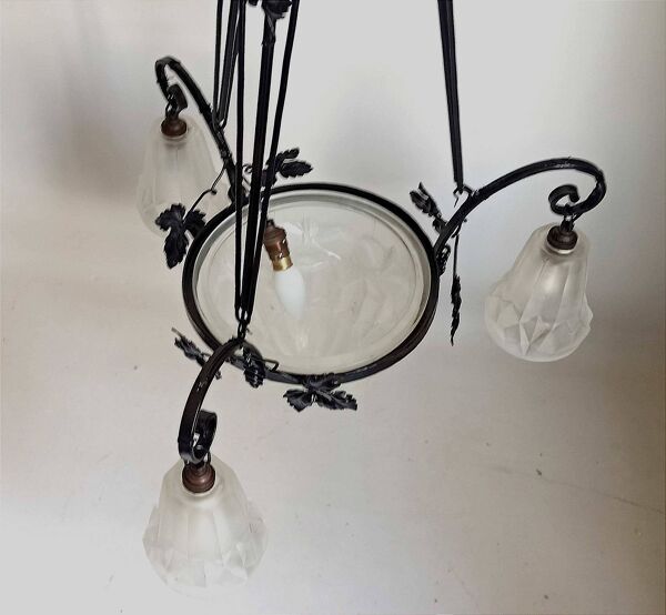 Lustre Degué 4 feux Art déco Largeur 62 cm Hauteur 93 cm