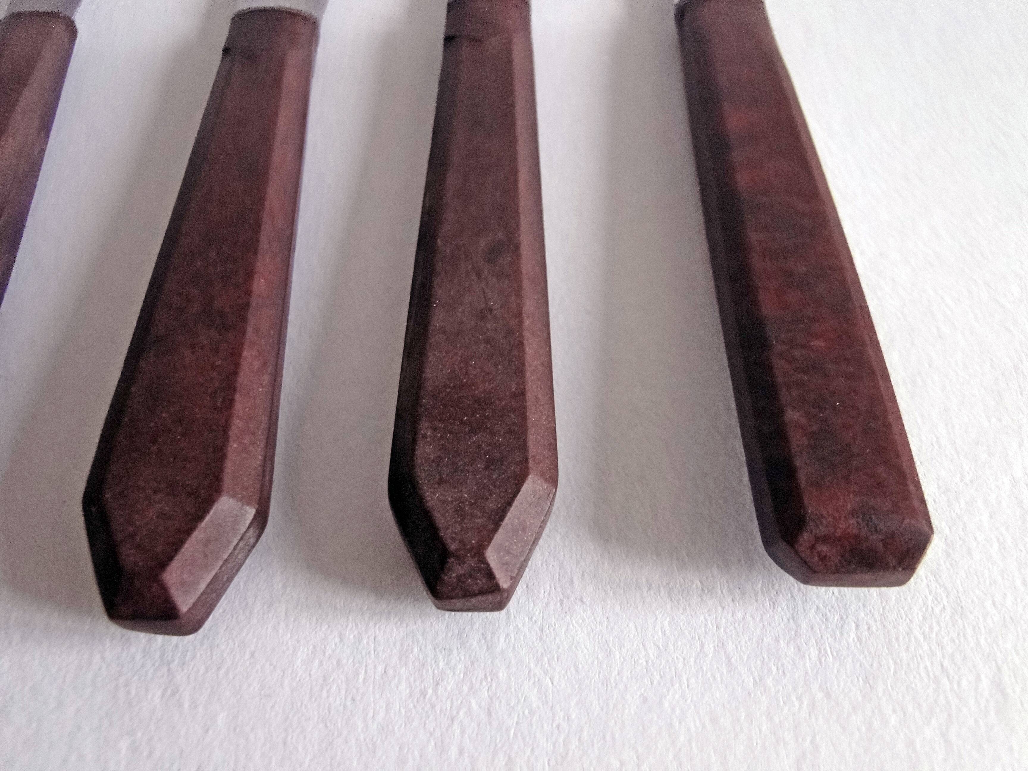 Set of 6 table knives Red Bakelite handle Art Deco period 1930 Stainless steel blade