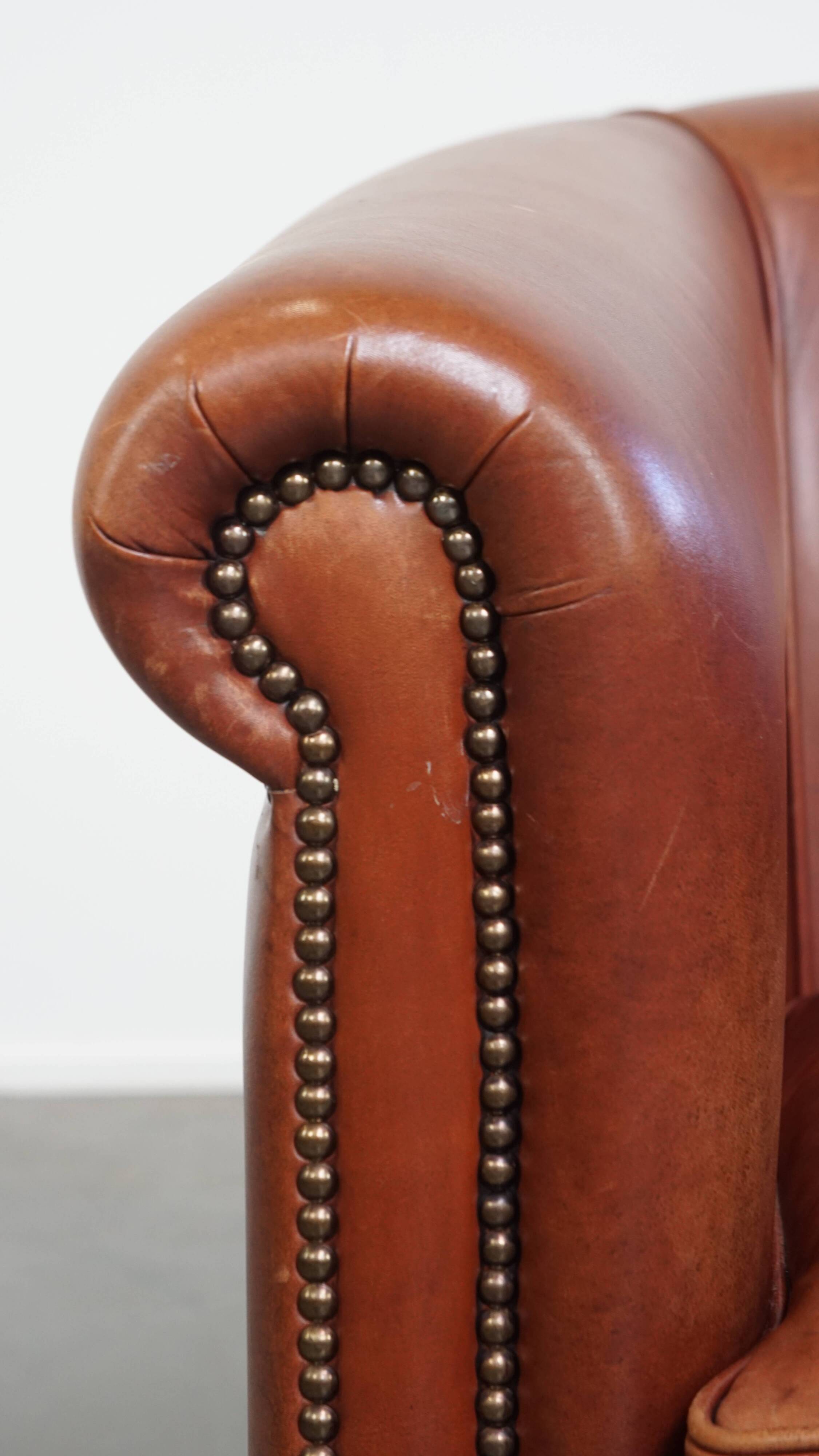Cowhide Leather Club Armchair in a Cognac Color