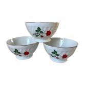 Trio de bols en porcelaine fleurs rouges made in France années 50