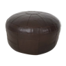 Mid-century brown leather round pouf