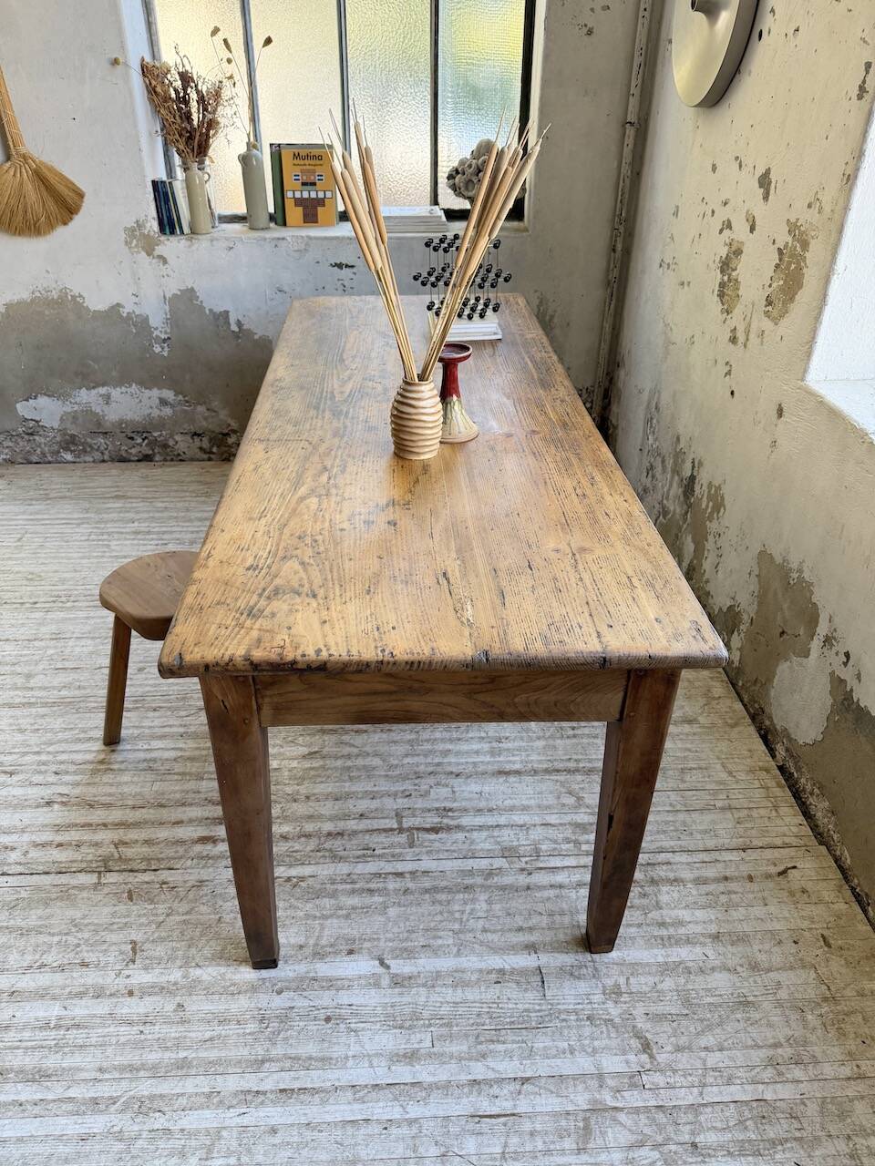 Pine and oak + walnut farmhouse table 1950