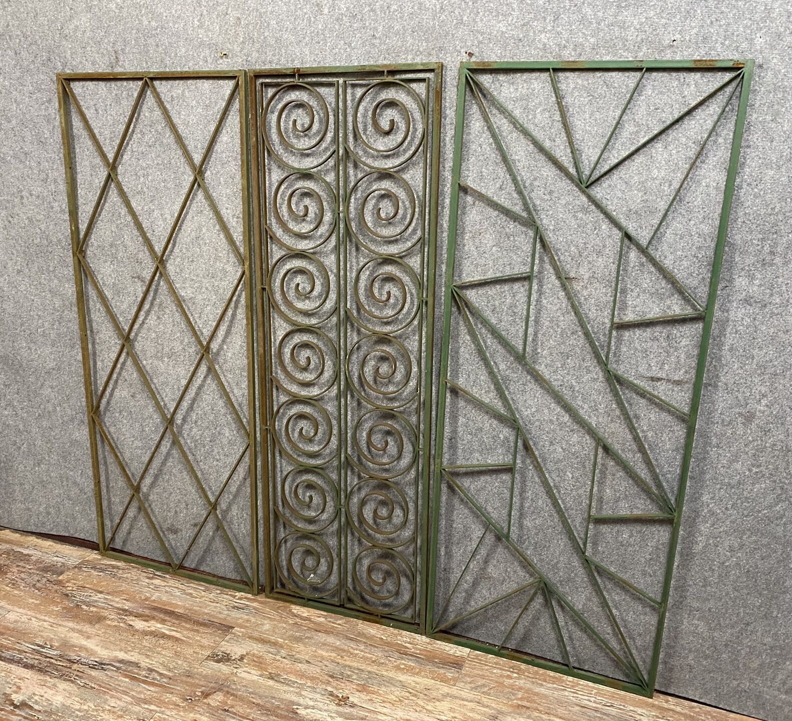 3 elevator grilles in polychrome iron art deco period around 1920-1925