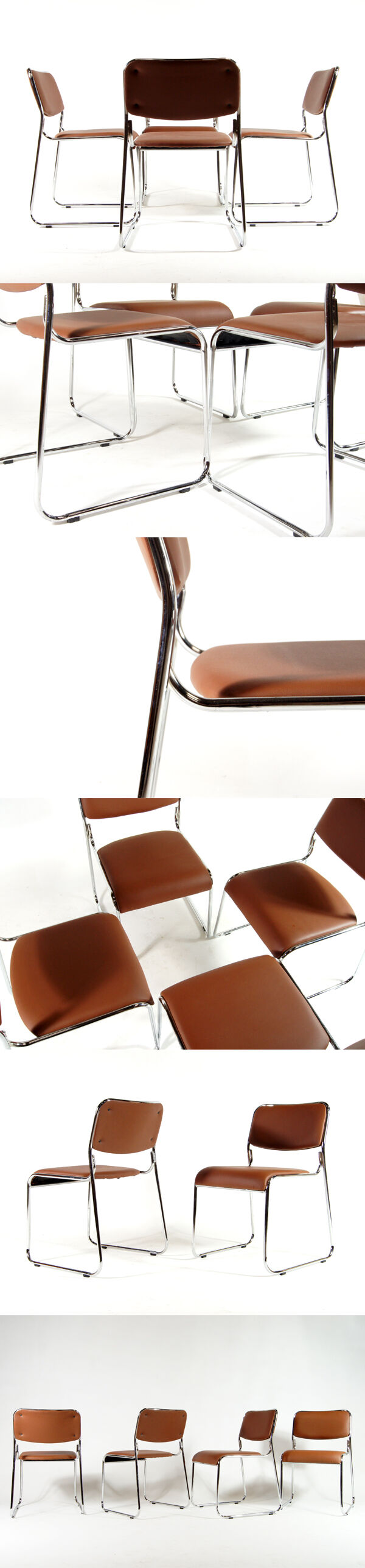 Set of 4 Danish chrome & faux leather dining chairs 80s