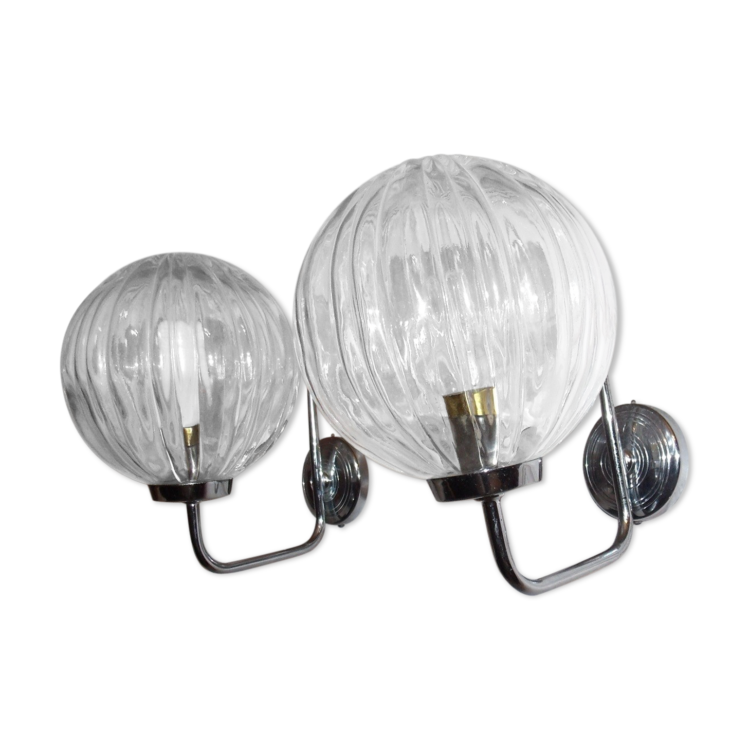 Pair of 1970 chrome and glass sconces