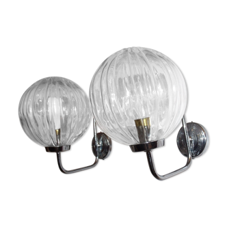 Pair of 1970 chrome and glass sconces