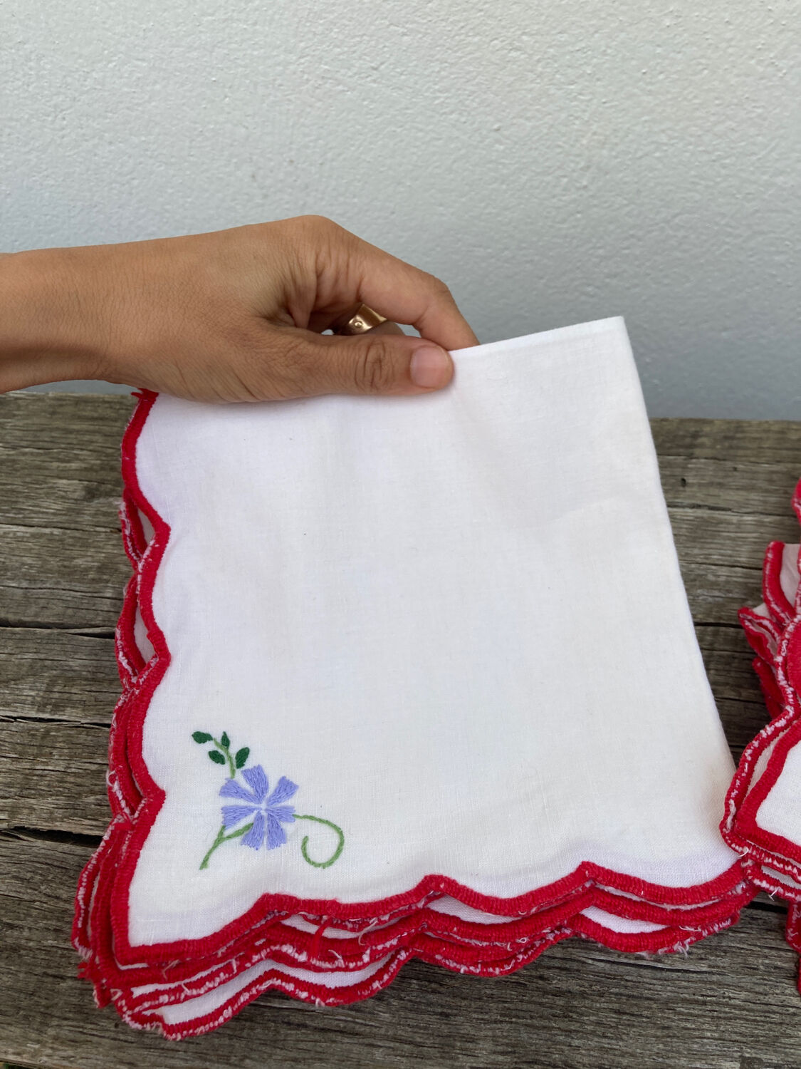 12 antique hand-embroidered linen napkins