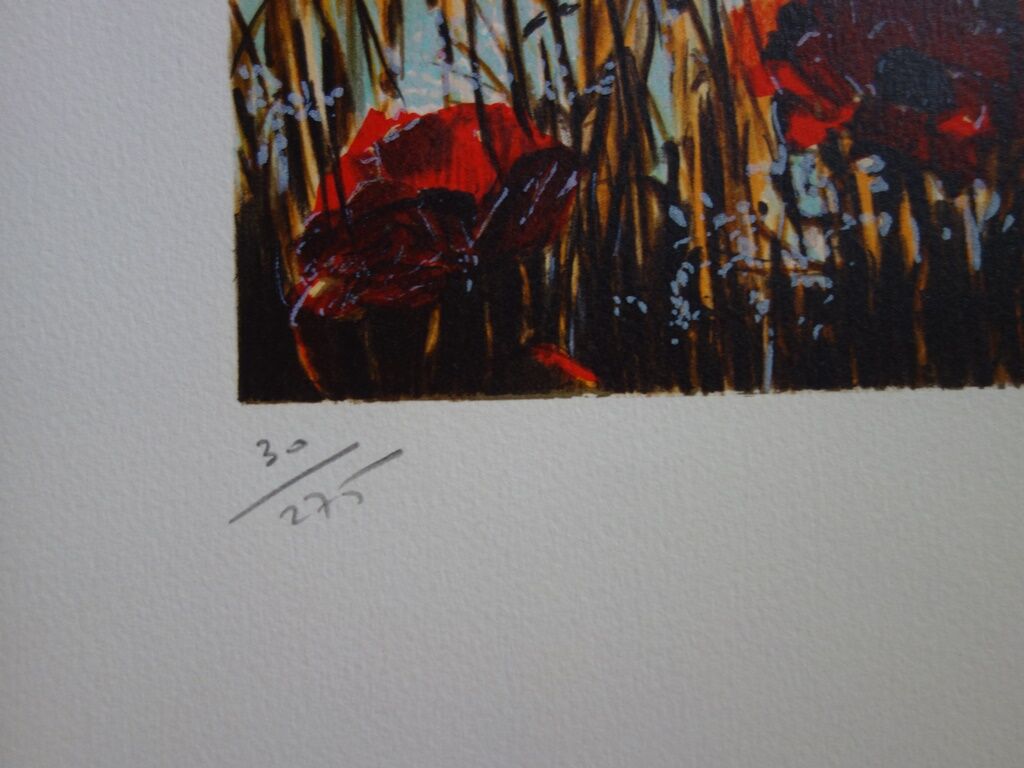 Michel Henry : Cavalier dans le sous-bois aux coquelicots, lithographie originale signée