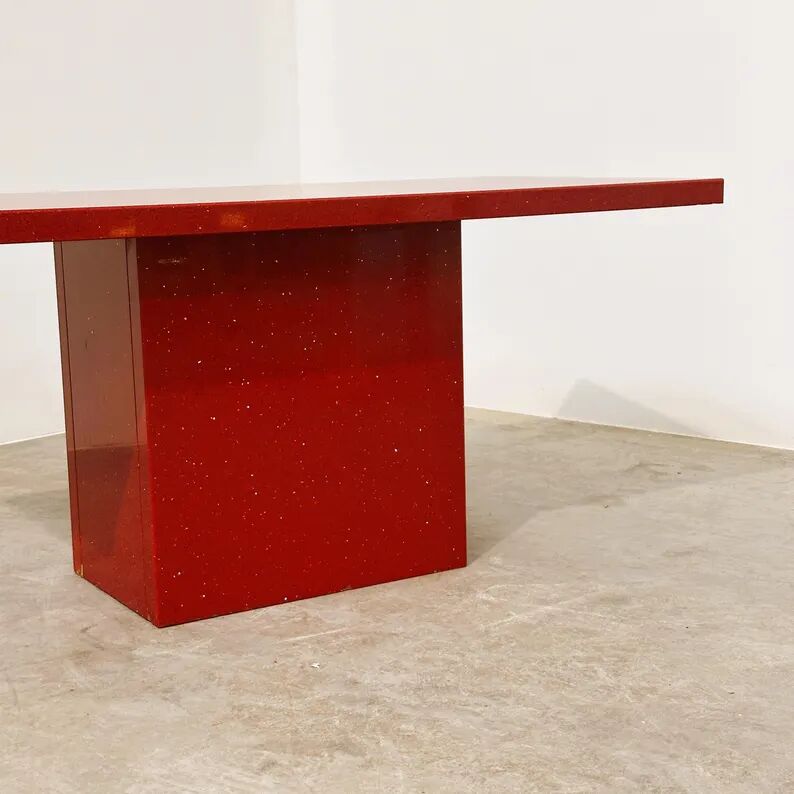 Vintage Italian Coffee Table in Red Granite with Silver Flecks, 1980s