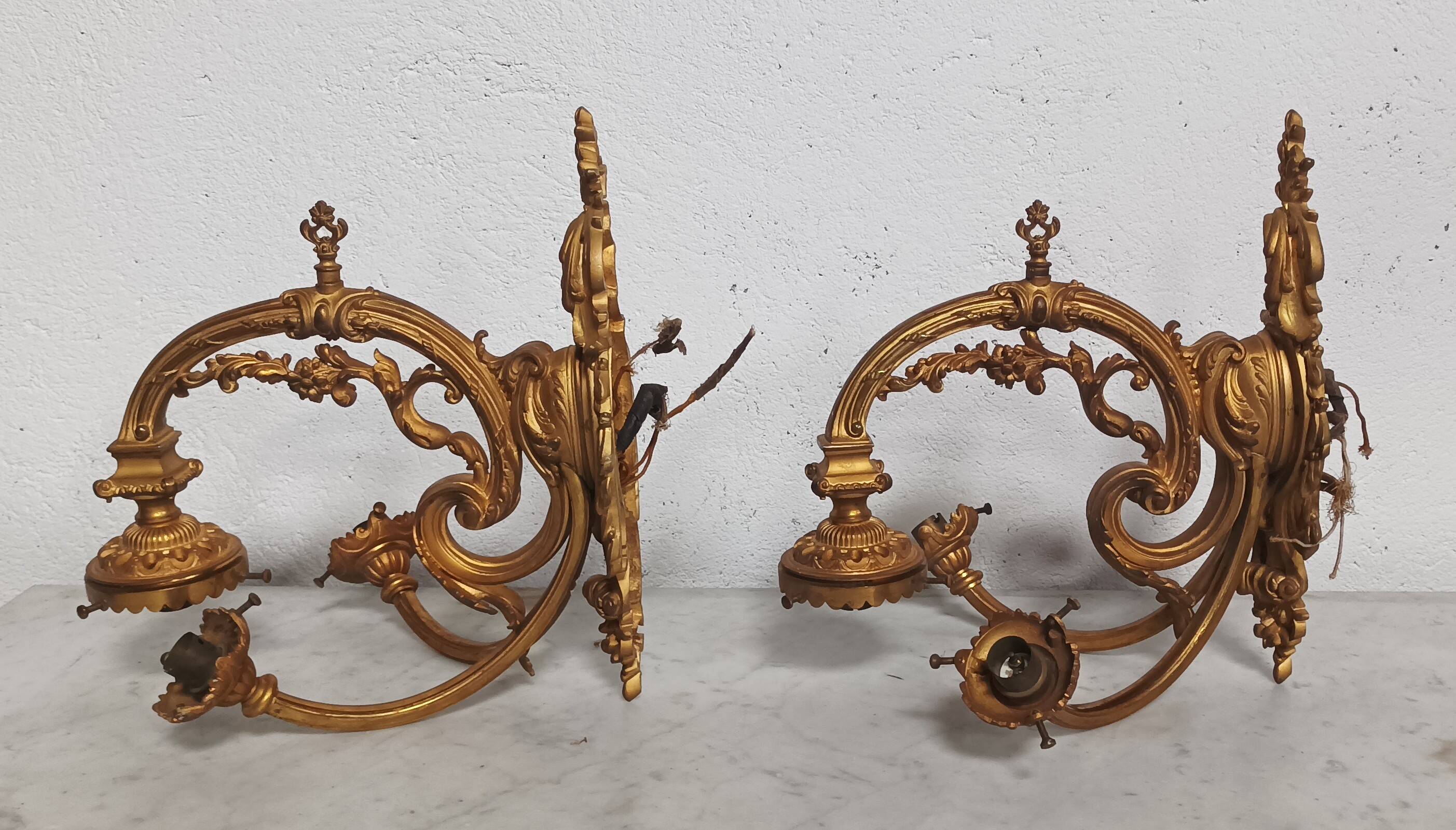 Pair of large Napoleon III bronze wall lights