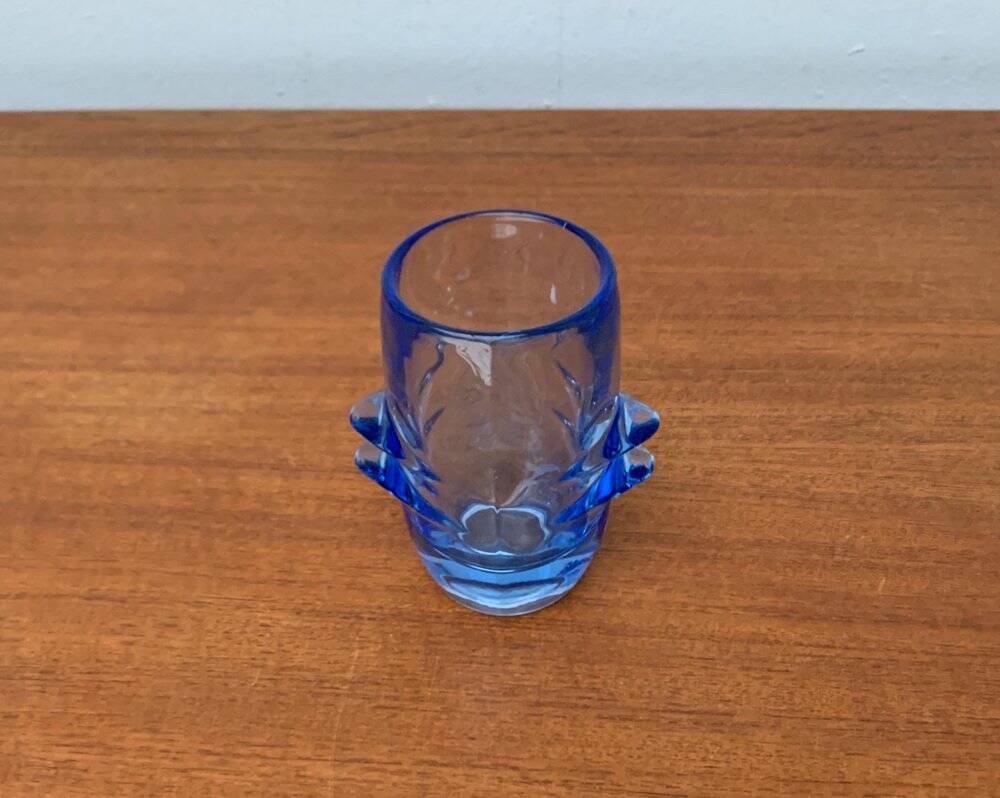 Blue glass vase model 20064 in Mid-Century style by Vladislav Urban for Hermanova Hut, 1960s.