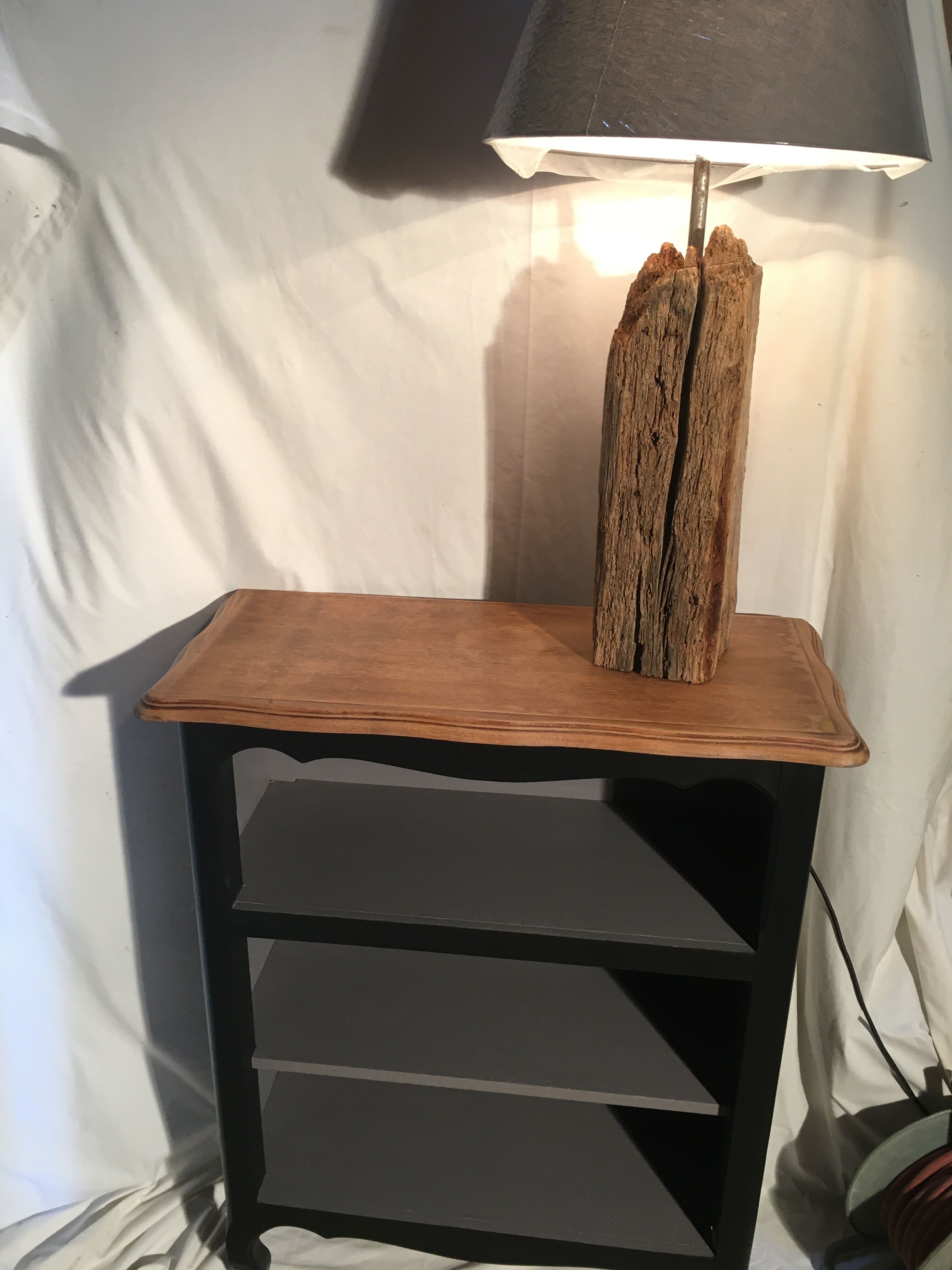 Oak, black and gray bookcase