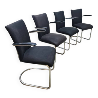 Fauteuils tubulaires de salle à manger de conception hollandaise vintage de Wit