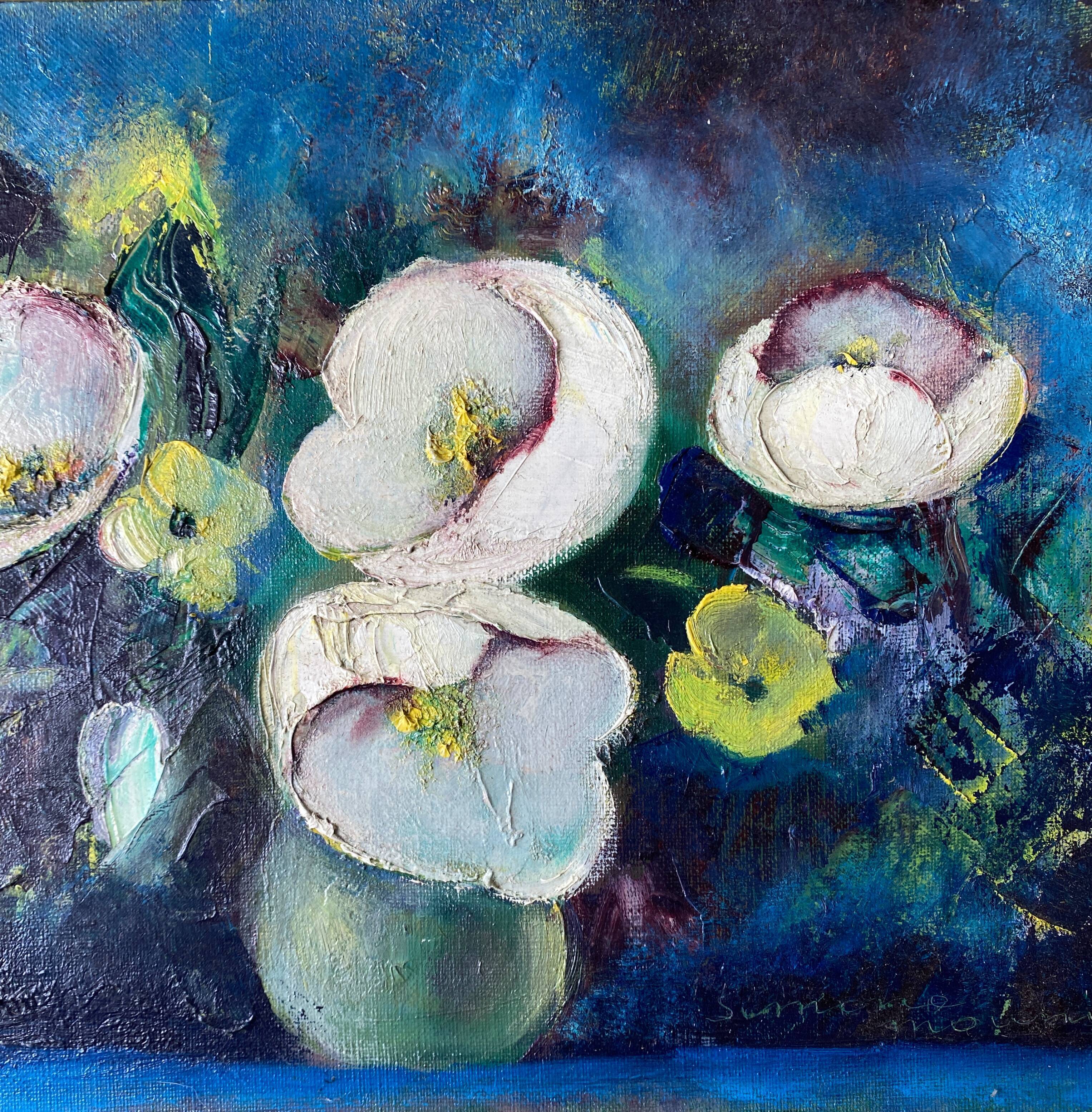 Painting "Bouquet of white flowers" HST signed Simone Mounier