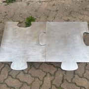 Pair of uniquely designed handmade puzzle coffee tables