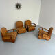 Set of 4 woven rattan armchairs, colonial style, 1950s