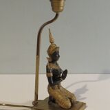Bronze Buddha table lamp with oval shade, 1960-1970