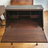 1940s mahogany serpentine front drop front desk with two drawers made by Boston's Paine Furniture Co