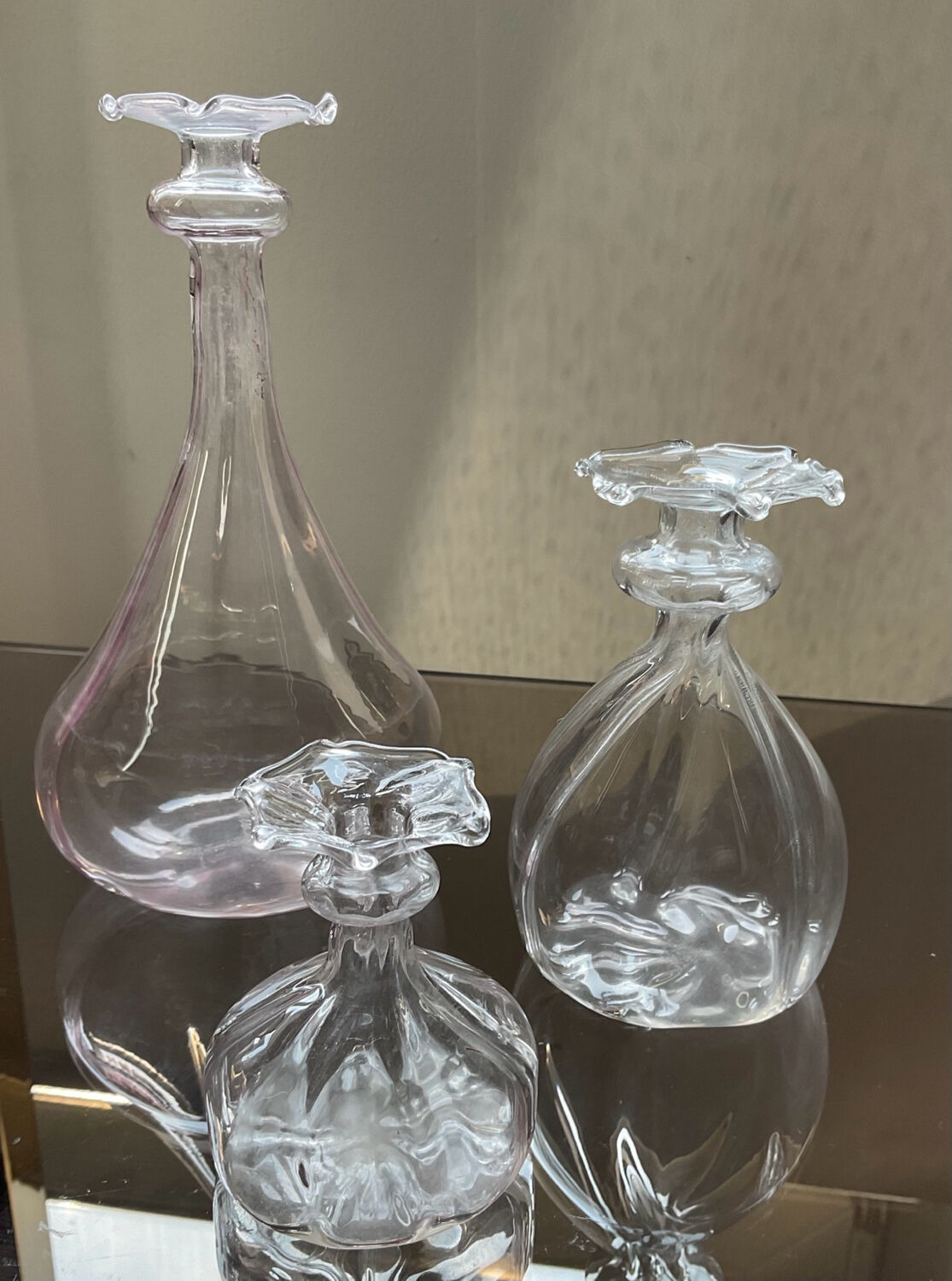 Trio of Art Deco soliflores in blown glass