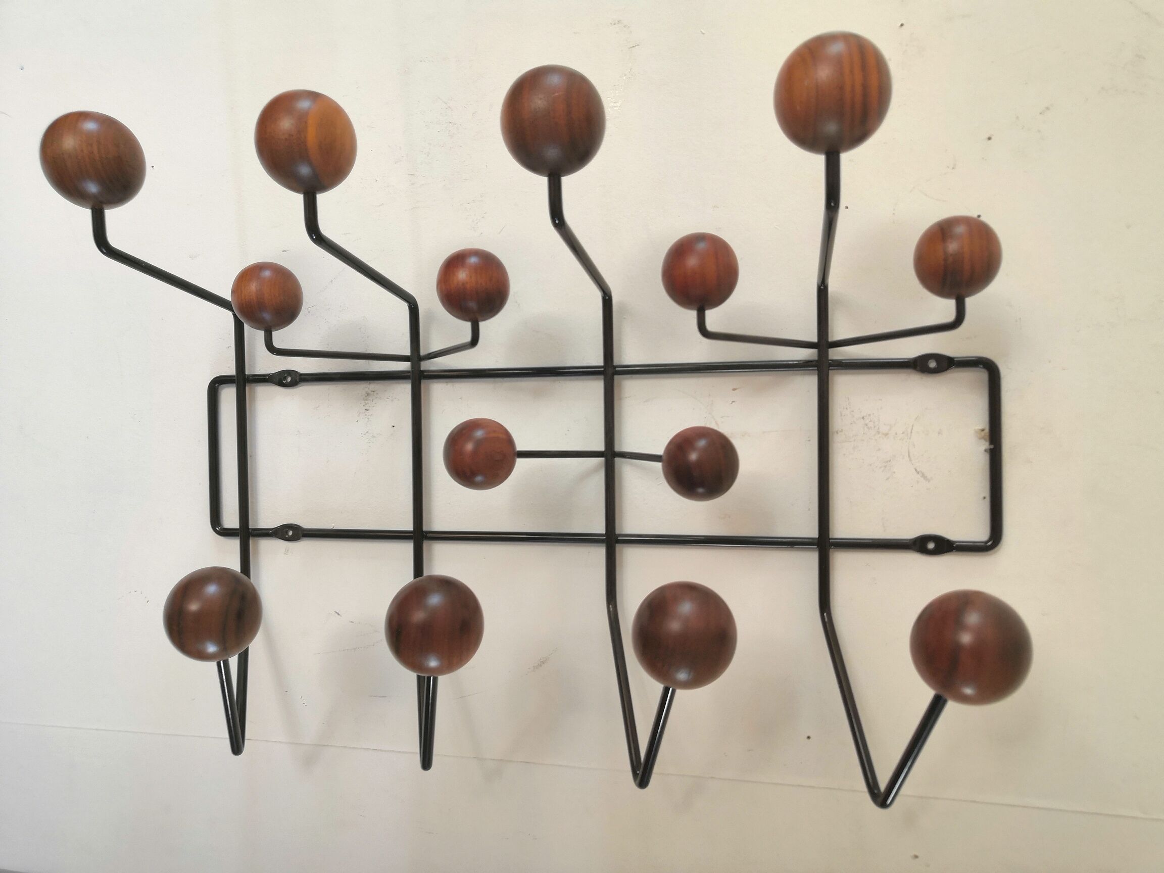 Hang It Hall coat rack, Eames Vitra edition design, walnut and chocolate steel structure