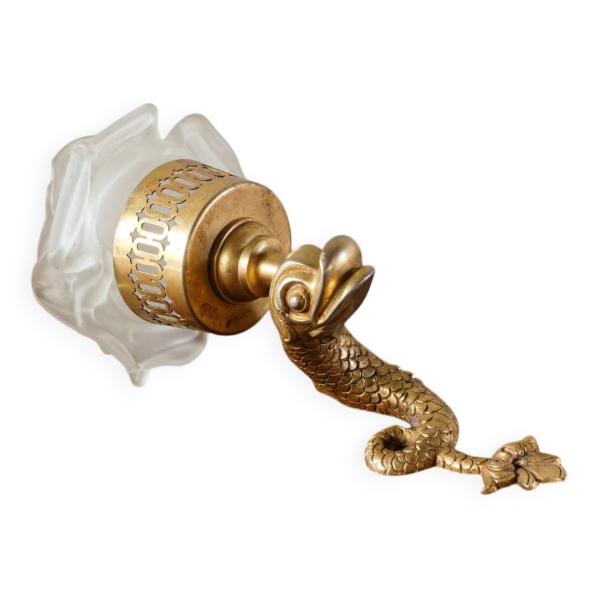 Wall-mounted candle holder, dolphin, bronze and gilded brass
