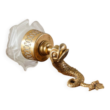 Wall-mounted candle holder, dolphin, bronze and gilded brass