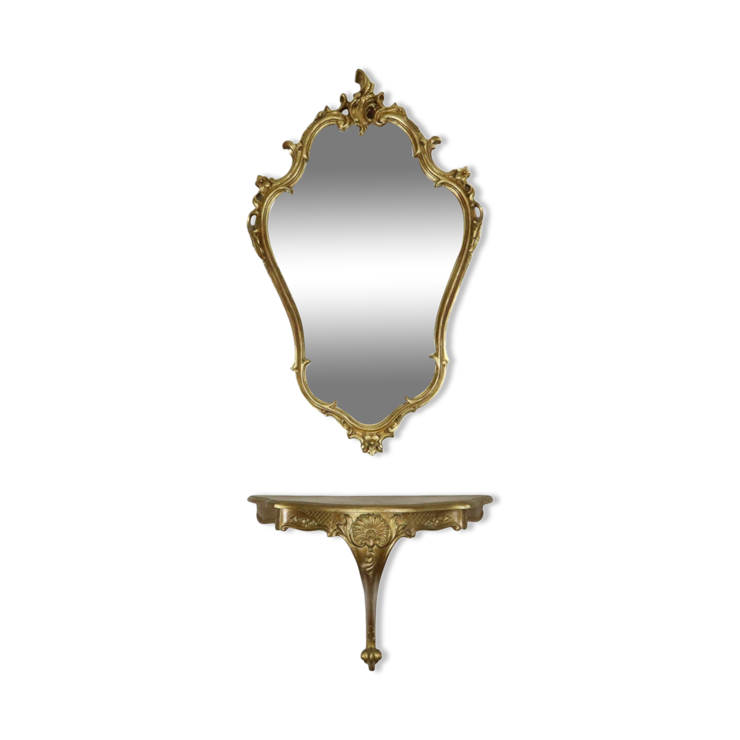 Gilded Rococo Style Mirror With Console Acanthus France