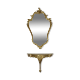 Miroir doré style rococo avec console acanthe france