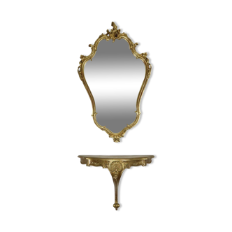 Gilded Rococo Style Mirror With Console Acanthus France