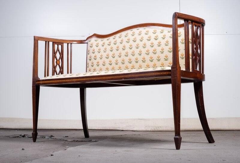 Art Nouveau Two-Seater Canapé or Bench in Mahogany, Early 1900s