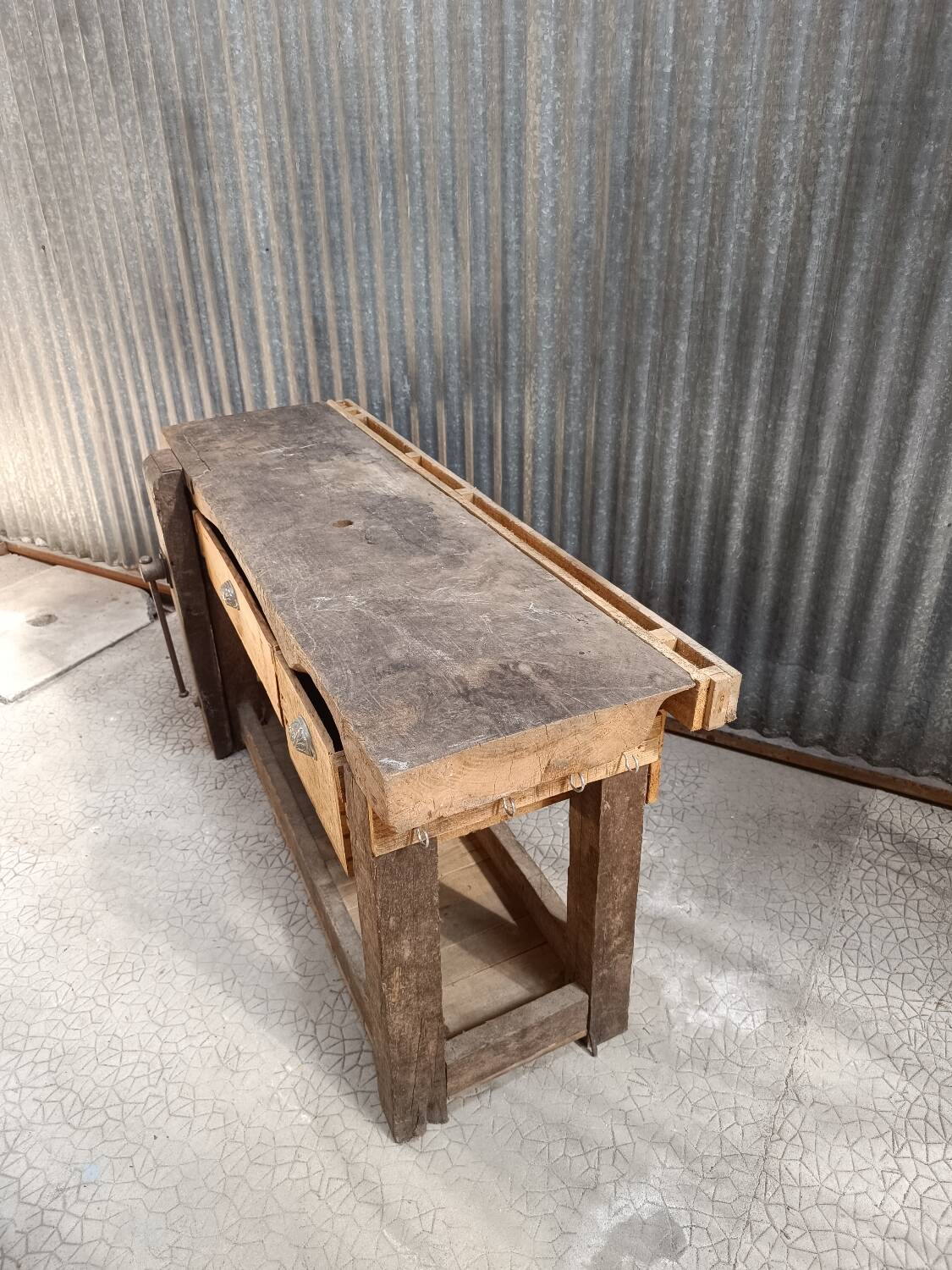Vintage solid wood carpenter's workbench