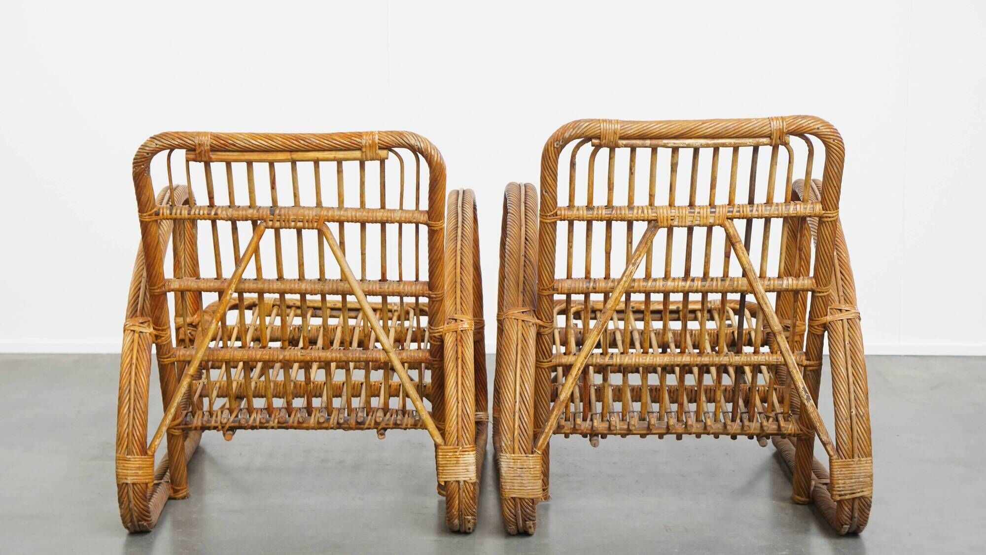 Set of 2 French Rattan Vintage Design Armchairs from the 1950s
