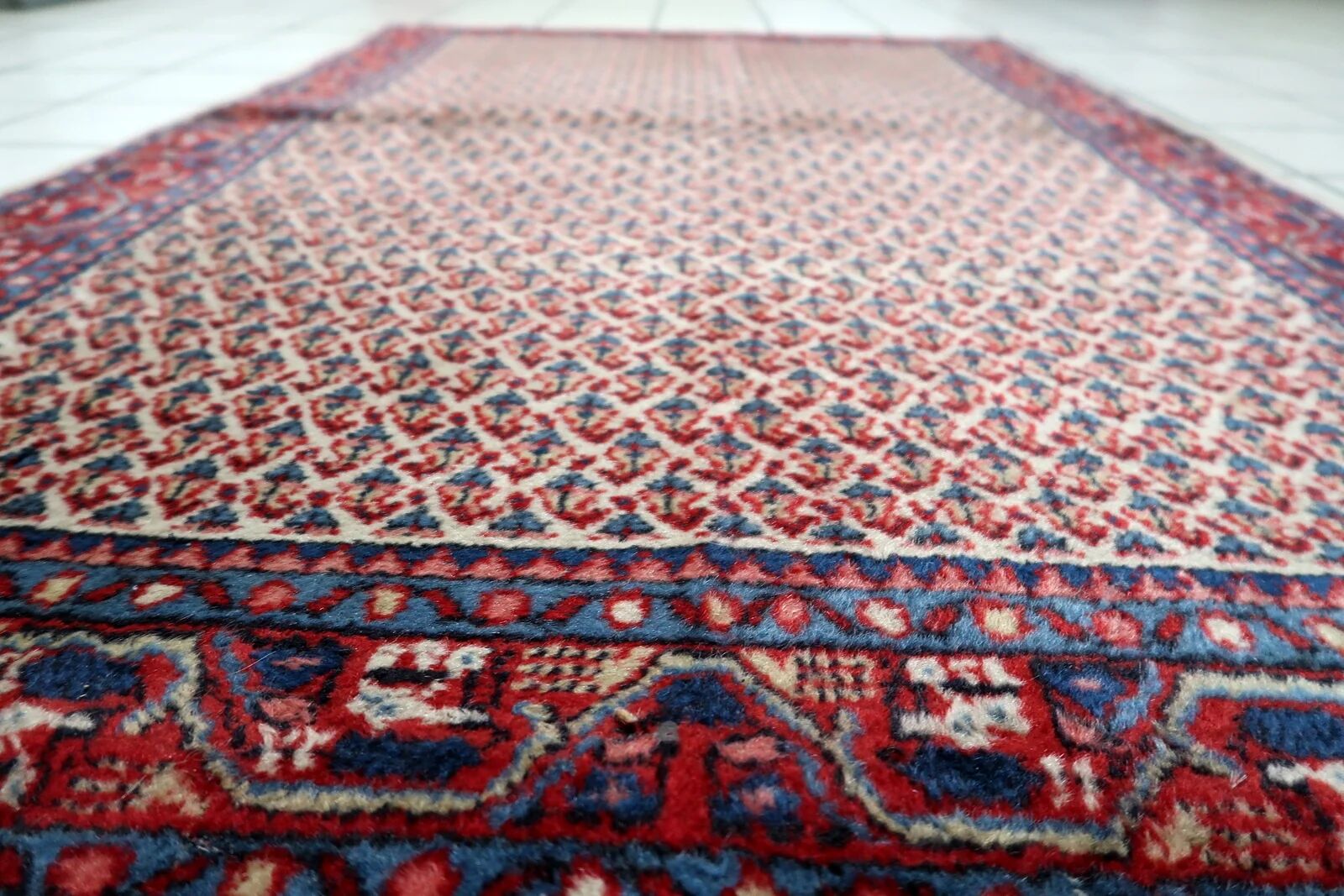 1950s Handmade Indian Wool Rug, Ivory and Red, 3 × 5 ft - 1C1291