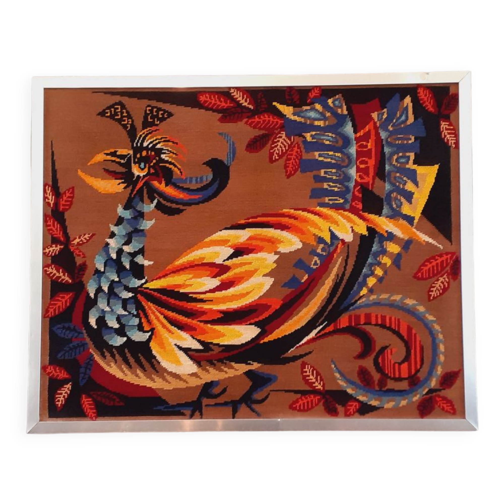 Vintage framed tapestry year 70 "The Golden Bird"