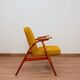 MID Century Armchair Ocher Yellow Wool, Turned Legs, 1960s