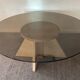 Vintage coffee table in travertine and smoked glass 70s