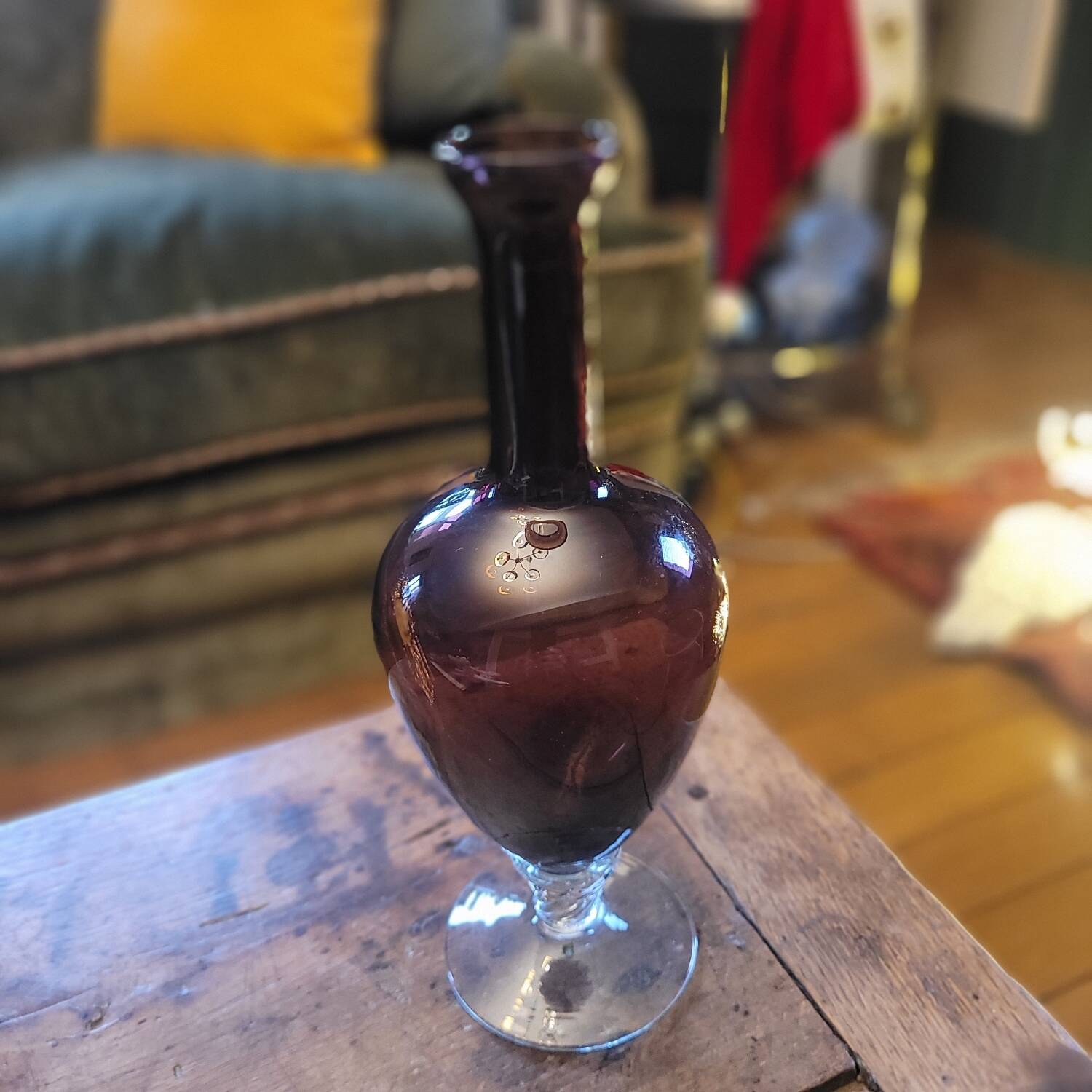 Amber glass soliflore vase on crystal base - Art glass from the years